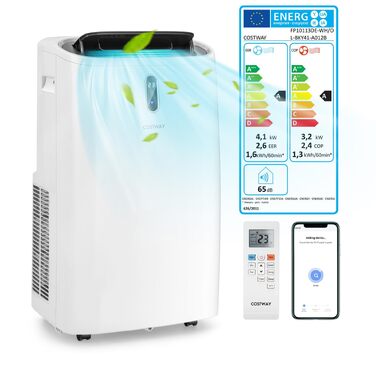 Мобільний кондиціонер COSTWAY 16000 BTU: охолодження, обігрів, осушення, вентиляція, нічний режим. Для приміщень до 150 м². З пультом та керуванням через додаток, таймер 24 год, 4700 Вт, ≤57 дБ