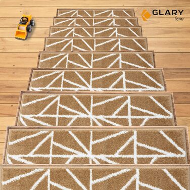 Набір з 15 самоклеючих килимків для сходів Glary Home, 22x71x1,2 см, трикутний візерунок, біло-бежевий