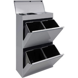 ARREGUI Top CR622-B контейнер для сортування сміття зі сталі з кришкою, 4 секції, відро для сміття для кухні, зйомні внутрішні відерця з ручкою, 4×17 л (68 л), світло-сірий