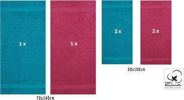Набір рушників Betz Palermo 6 шт: 2 банних 70x140 см, 4 для рук 50x100 см, сауна, лежак, колір бірюзовий та журавлинний