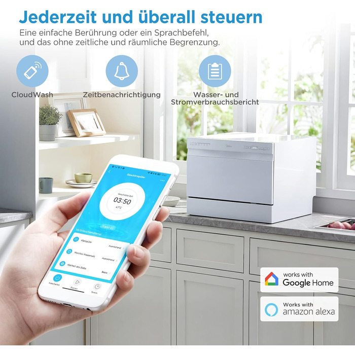 Посудомийна машина Midea Mini 6 комплектів посуду, 6+1 програми, IoT-керування, таймер відстрочки запуску, покращена сушка, компактна для малогабаритних квартир, модель 2024, енергоклас D