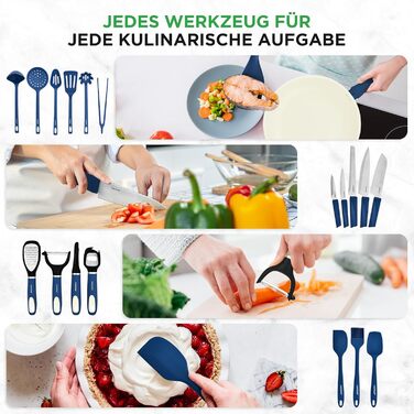 Набір посуду NutriChef 54 елементи: сковороди, каструлі, кухонні аксесуари, ножі, форми для випічки, для приготування здорової їжі (синій)