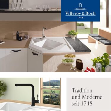 Змішувач кухонний Villeroy & Boch Steel з висувним душем, поворотний на 360°, нержавіюча сталь, високий вилив 270 мм, для кухні