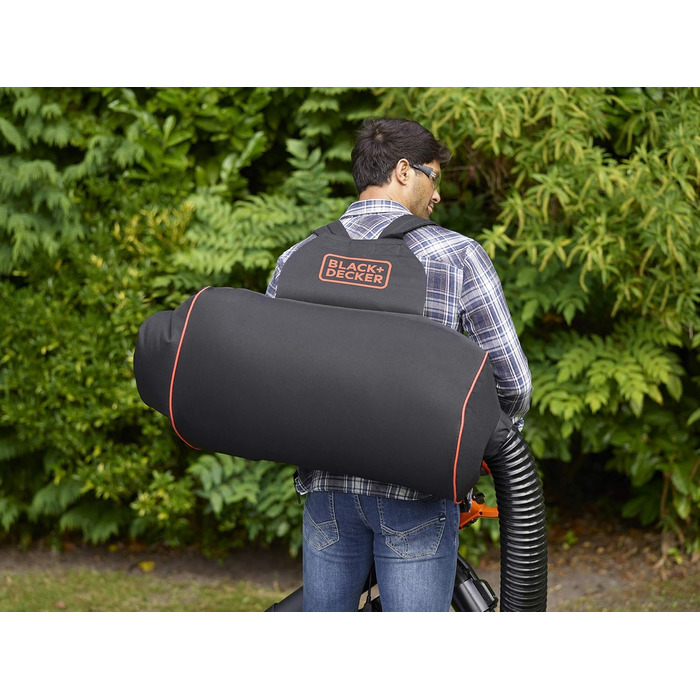 Black+Decker 3-в-1 електропристрій для прибирання листя BEBLV301 (3000 Вт) з подрібнювачем, решетом та мішком-рюкзаком 72л - висока швидкість видуву та регульована потужність всмоктування