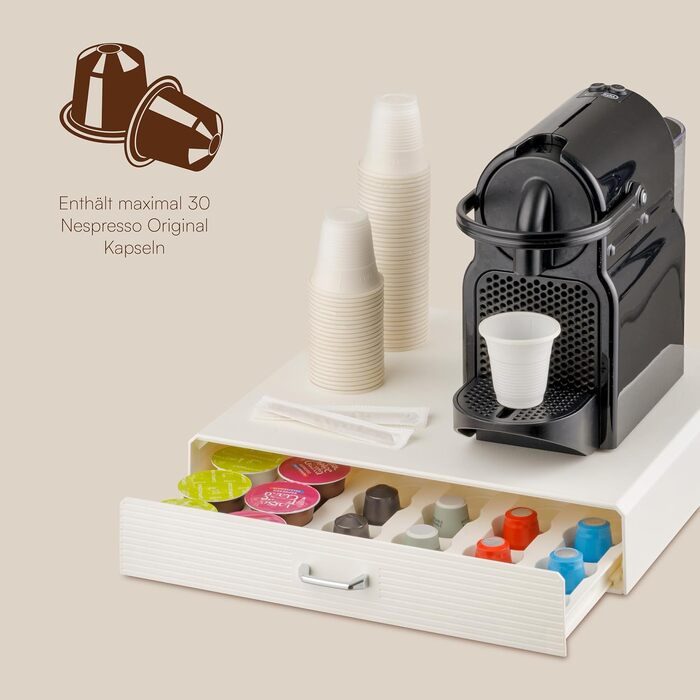 Органайзер для кавових капсул Baroni Home, універсальний підставок для Nespresso та Dolce Gusto, відсіки для чаю та аксесуарів, 2 шухляди, пластиковий, 34x13x34 см, чорний