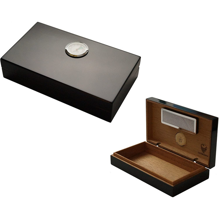 Міні-хумідор GERMANUS чорний з кедровим деревом, комплект із буклетом GERMANUS Humidor Brevier