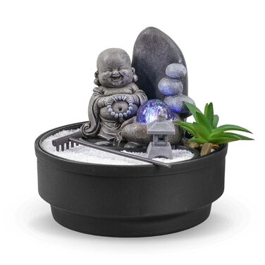Настільний фонтан-дзен сад Sikhi Zen'Light з фігуркою Будди, кольоровою LED-підсвіткою та білим піском, 21 см — Декоративний фонтан для релаксації та інтер'єру