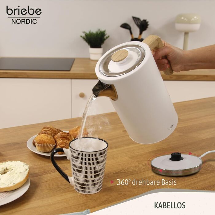 Тостер Briebe Nordic Set 2-слотовий з підставкою для булочок, 6 рівнів підсмажування + Електричний чайник 1.7л 2200Вт, BPA-free, Білий