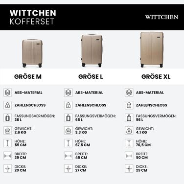 Валіза Wittchen Stripes Line XL (76.5x50x29 см) — великий дорожній кофр з ABS-пластику, 96 л, 4 колеса 360°, кодовий замок, золотиста