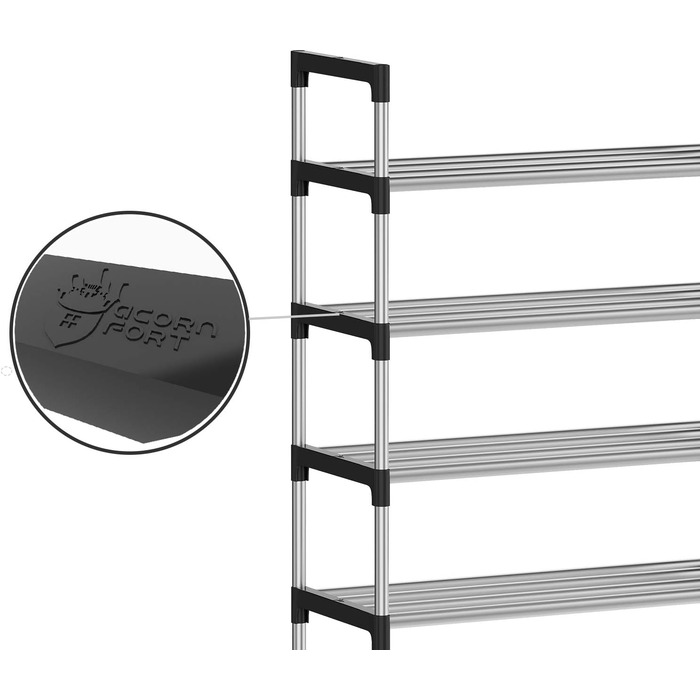 AcornFort S-504 6-рівнева срібляста металева стійка для взуття, регульовані полиці, органайзер для 18 пар, 56x30x110 см, посилена конструкція