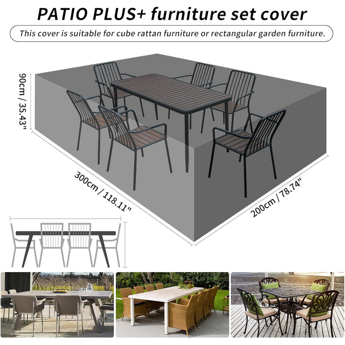Чохол для садових меблів Rattan Cube 125x125x71 см (300x200x90 см), водонепроникний, захист від УФ-променів та вітру, чорний