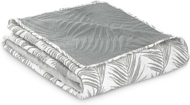 Покривало AmeliaHome Tropical Bonaire 260x280 см, двостороннє, стьобане, легкий догляд, рослинний візерунок, сірий/білий