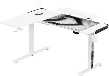 Ігровий стіл ULTRADESK Winger RGB LED L-подібний, електричний підйомний стіл для комп'ютера, білий, 155x111x60 см (лівий)