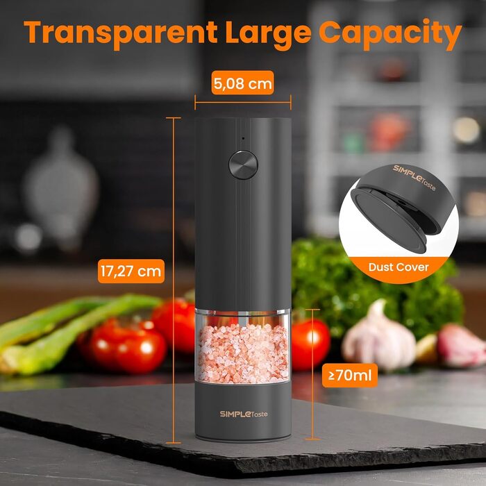 Набір електричних млинків для солі та перцю SIMPLETASTE, USB-аккумуляторні з керамічним механізмом, 2 шт
