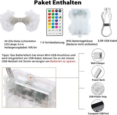 Гірлянда StarryEver 40 LED, 6 м, 18 кольорів, USB/батарейки, з пультом і таймером, для дому, саду, дитячої кімнати, класу, різдвяна