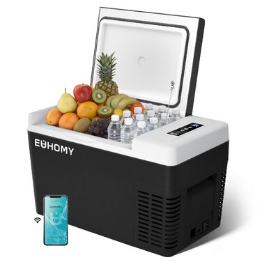 Автомобільний компресорний холодильник EUHOMY 25л з Wi-Fi, -20°C~20°C, 12/24V, 100-240V для кемпінгу, подорожей, човна, сірий