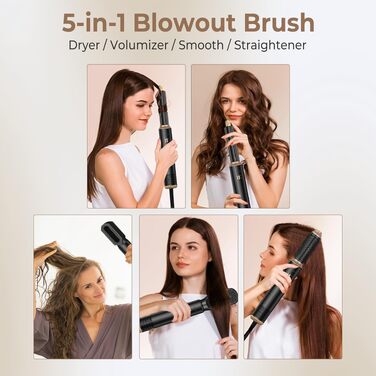 Набір для укладки волосся Hairstyler 5-в-1 з автоматичною завивкою, фен-щітка та насадки, чорний колір