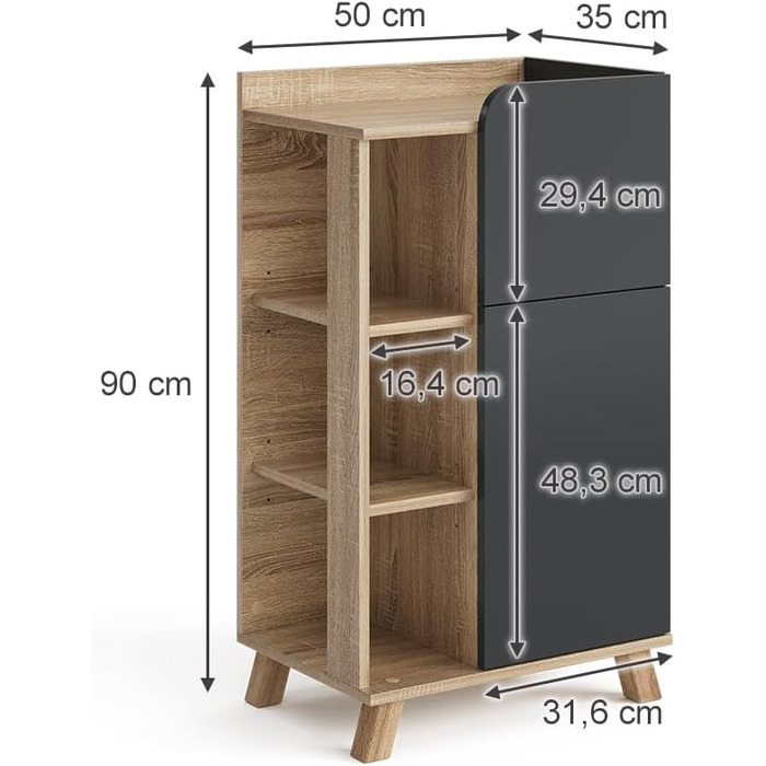 Тумба Vicco Karen під умивальник, антрацит/сонома, 50x90 см, з дверцятами та шухлядою