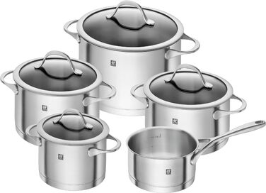 Набір каструль ZWILLING Essence 5 предметів з кришкою з термостійкого скла, індукційне дно, не покриті, нержавіюча сталь, сріблясті