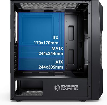 Корпус для ПК Empire Gaming Onyx ARGB, середній ATX, mATX, ITX, 4 адресовані RGB-вентилятори (1×200 мм, 3×120 мм), бокова панель із загартованого скла