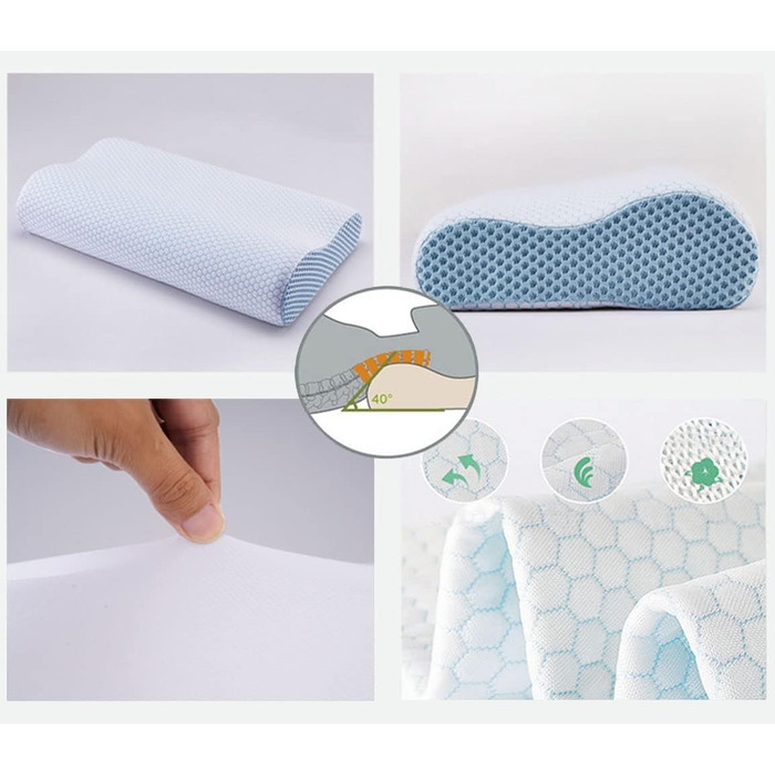 Ергономічна подушка з ефектом пам'яті (Memory Foam) для шиї та підтримки хребта, ортопедична подушка для сну на боці та спині з бамбуковим чохлом, синя