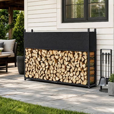 Стелаж для дров 202 x 25 x 113 см з чохлом Oxford 600D, сталева рама до 500 кг, чорний