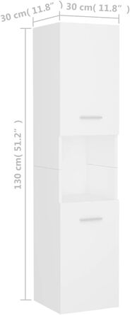 Шафа для ванної vidaXL з 2 дверцятами та 5 полицями, біла, 30x30x130 см, ДСП, високий шафа для ванної кімнати