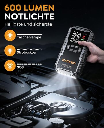 Пусковий пристрій (бустер) 8000A для авто з компресором 160 PSI, Powerbank 12V для бензинових та дизельних двигунів до 12л, з LED-ліхтарем 600LM та LCD-дисплеєм