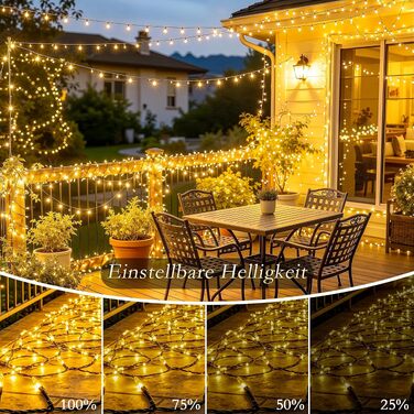 Світлодіодна гірлянда для вулиці 25м, 500 LED, теплий білий колір, IP44 вологозахищена, з пультом, таймером та 8 режимами роботи, зелений кабель для саду та тераси