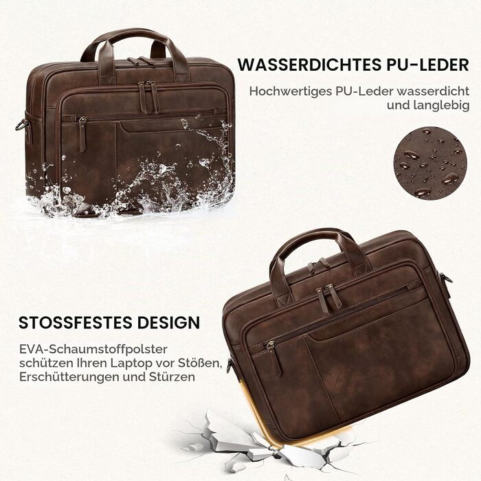 Чоловіча ділова сумка-портфель RAINSMORE Vintage з екошкіри для ноутбука 16 дюймів, коричнева