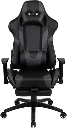 Ігрове крісло Flash Furniture X30, ергономічне, з повністю регульованою спинкою та висувною підставкою для ніг, LeatherSoft, сіре, стиль автоспорт, 1 шт.