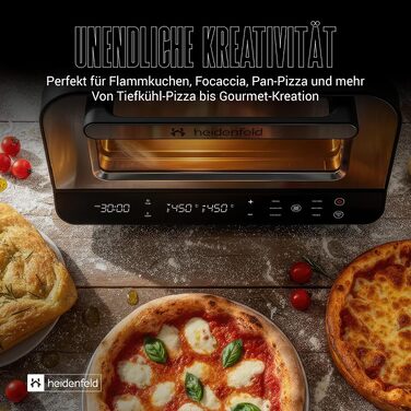 Електрична піч для піци Heidenfeld Pizzaboss, 1850 Вт, до 450°C, повний набір, сріблясто-чорний