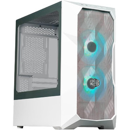 Корпус Cooler Master TD300 Mesh White Mini-Tower для Micro-ATX/Mini-ITX, білий, із сітчастою передньою панеллю для покращеного повітряного потоку, 2 ARGB-вентилятори 120 мм, бічна панель із загартованого скла, знімна верхня кришка, ARGB/PWM-хаб