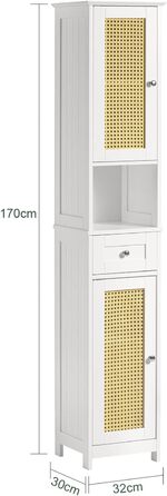 Високий шафа для ванної SoBuy FRG236-DG, темно-сірий, 32x170x30 см, з відкритою полицею, шухлядою та дверцятами