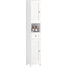SoBuy FRG236-W Високий шафа для ванної кімнати, білий, 32x170x30 см, з відкритою полицею, шухлядою та дверцятами