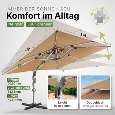Підставка для парасольки Gartenzeit® мобільна, чорна, 84x84x21 см, до 162 кг, з колесами