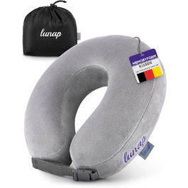 Подушка для подорожей lunap Roundy O з пам'яттю форми, сіра, для шиї, для літака й авто, фліс, знімний чохол, для дорослих