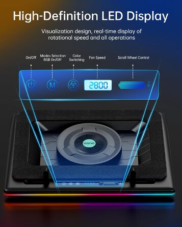 Ігровий охолоджувач для ноутбука llano V12 RGB Cooling Pad, підставка з вентиляторами, чорний