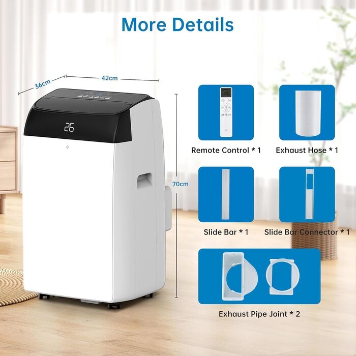 Мобільний кондиціонер Acekool 12000 BTU 4-в-1 з нічним режимом, енергокласу A, для кімнат до 51м²