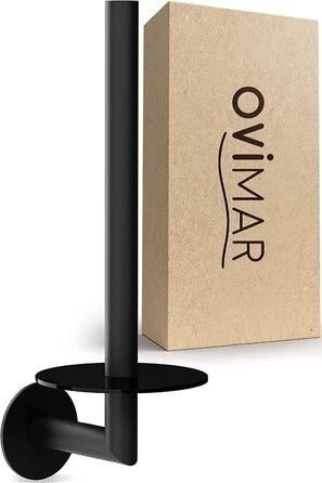 Тримач для запасних рулонів туалетного паперу Ovimar, круглий, самоклеючий, з нержавіючої сталі в чорному матовому кольорі зі скляною вставкою, настінний, без свердління, для 2 рулонів