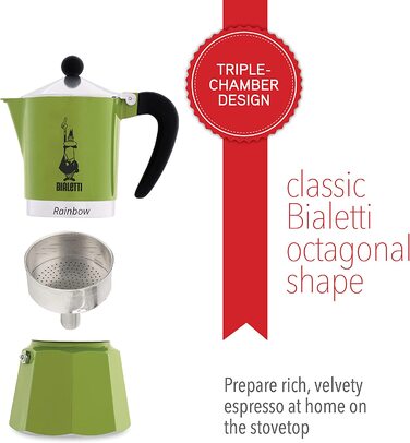 Кавоварка Bialetti Rainbow, алюмінієва, зелена, 6 чашок
