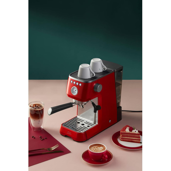 Еспресо-машина Solis Barista Perfetta Plus 1170, професійна ріжкова кавоварка з манометром, паровою та гарячоводною насадкою, температурним регулятором, 54 мм холдером, подвійним носиком, червона