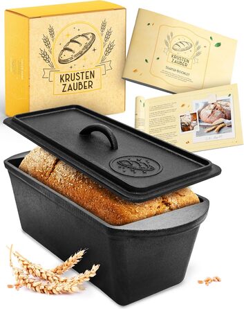 Форма для випікання хліба з чавуну з кришкою Krustenzauber - міцна прямокутна 28 см, ідеальна для хліба, тостів, випікання в чавунному горщику
