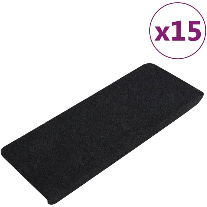 Набір з 15 самоклеючих килимків для сходів vidaXL, чорні, 65x24,5x3,5 см, захист сходинок, з клейкою стрічкою