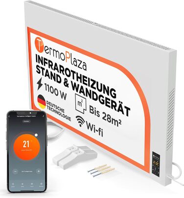 Інфрачервовий обігрівач TermoPlaza WiFi з термостатом 270 Вт для приміщень до 7 м² | Настінний та підлоговий обігрівач | Енергоефективний інфрачервовий електричний обігрівач та конвектор для дому та ванної кімнати