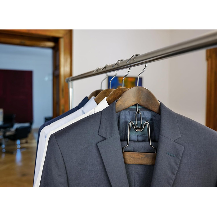 Дерев'яні вішалки для костюмів SUITS VIENNA, 4 шт, рельєфні, 40 см, для піджаків та штанів, жіночі, преміум-клас, масив дерева, нековзкі, делюкс