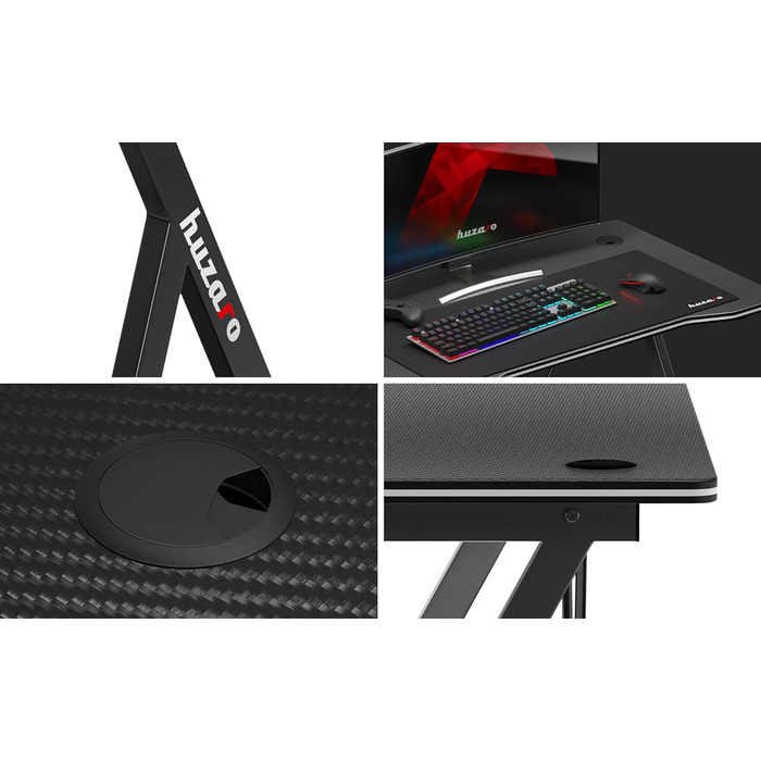 Геймерський стіл Huzaro Hero 1.4 Black 100x50 см, сталевий каркас, карбонова стільниця, отвори для кабелів, для дому та офісу, чорний