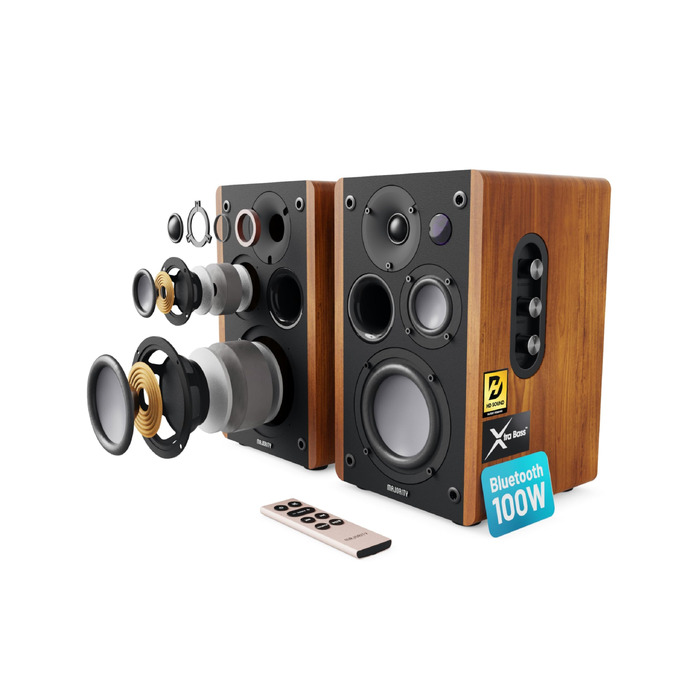 Bluetooth колонка Majority D100 100W HiFi – активна стереосистема з HDMI ARC, Xtra Bass, дерев'яний корпус
