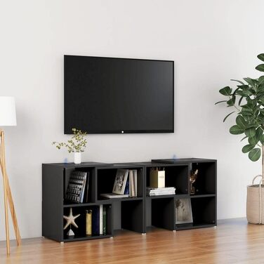 TV-тумба vidaXL чорна 104x30x52 см, деревостружкова плита, сучасний телевізійний стіл, меблі для вітальні, низький комод, полиця для HiFi-апаратури