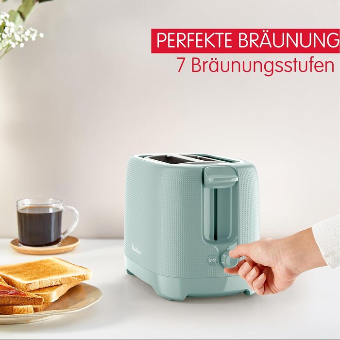 Тостер Moulinex Morning LT2M1310 Евкаліптовий - 2 відділення, 7 режимів підсмажування, підставка для булочок